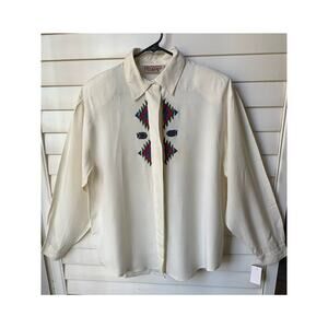 Southwestern Embroidered Off White Long Sleeve Button Down Shirt NWT Women's XL